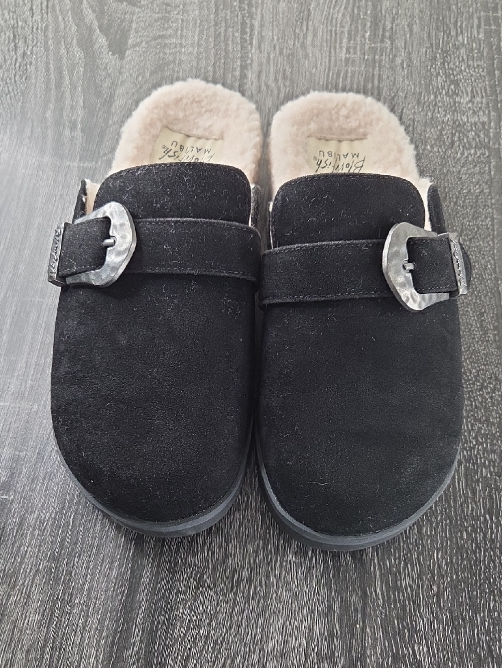 Blowfish Malibu Black Suede Slide Mules with Silver Buckle Accent Size 9